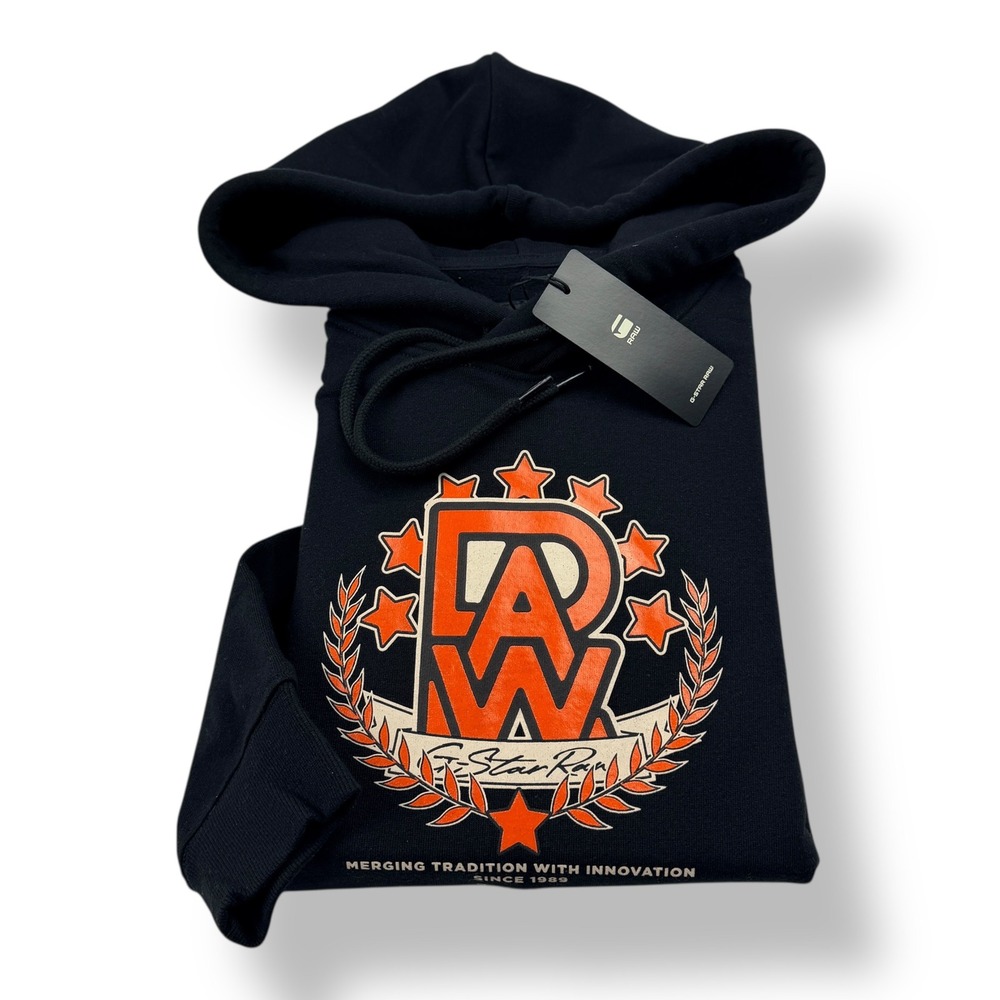G-Star Raw Royal Varsity HDD Sweatshirt Black Graphic‎ Hoodie D24931 Mens Small